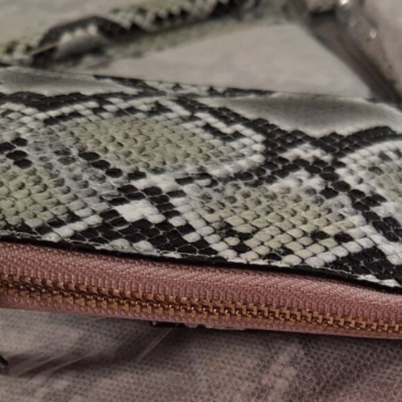 Microfiber Snake Grain Faux Leather Women's Compact & Slim Wallet in Gray/Black - Picture 6 of 6